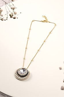 Gold Finish Kundan Polki Long Pendant Necklace