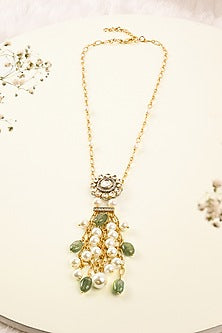 Gold Finish Kundan Polki & Pearl Long Necklace