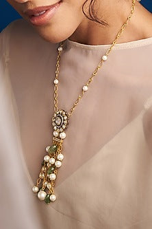 Gold Finish Kundan Polki & Pearl Long Necklace