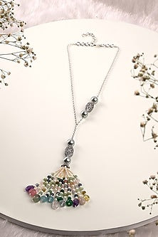 Gold Finish Multi-Colored Pearl Long Lariat Necklace