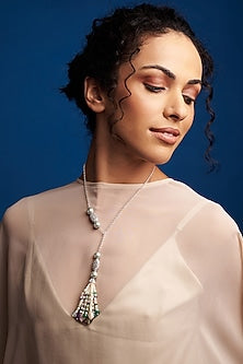 Gold Finish Multi-Colored Pearl Long Lariat Necklace