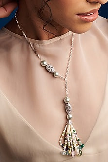Gold Finish Multi-Colored Pearl Long Lariat Necklace
