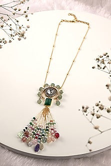 Gold Finish Multi-Colored Pearl & Kundan Polki Long Necklace