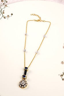 Gold Finish Kundan Polki & Black Onyx Long Necklace