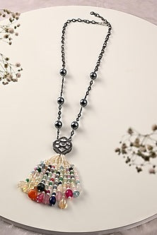 Gold Finish Kundan Polki & Multi-Colored Pearl Long Necklace