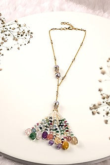Gold Finish Kundan Polki & Multi-Colored Pearl Long Necklace