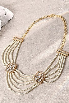 Gold Finish Kundan Polki & Pearl Long Necklace