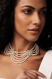 Gold Finish Kundan Polki & Pearl Long Necklace