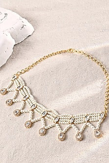 Gold Finish Kundan Polki & Pearl Long Necklace