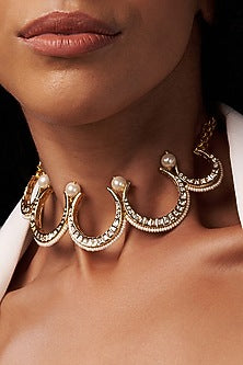 Gold Finish Kundan Polki & Pearl Choker Necklace