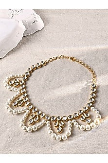 Gold Finish Kundan Polki & Pearl Long Necklace
