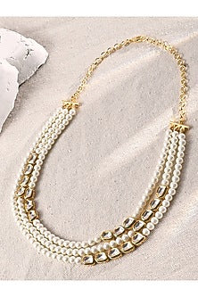 Gold Finish Kundan Polki & Pearl Long Necklace