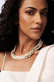 Gold Finish Kundan Polki & Pearl Long Necklace