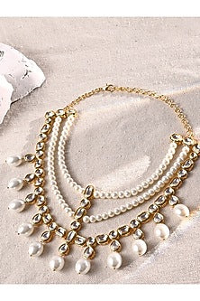 Gold Finish Kundan Polki & Pearl Layered Necklace