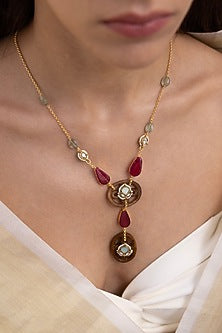 Gold Finish Beaded & Charm Chain Necklace