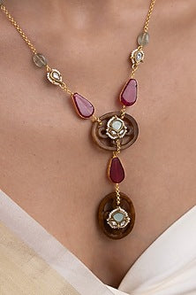 Gold Finish Beaded & Charm Chain Necklace