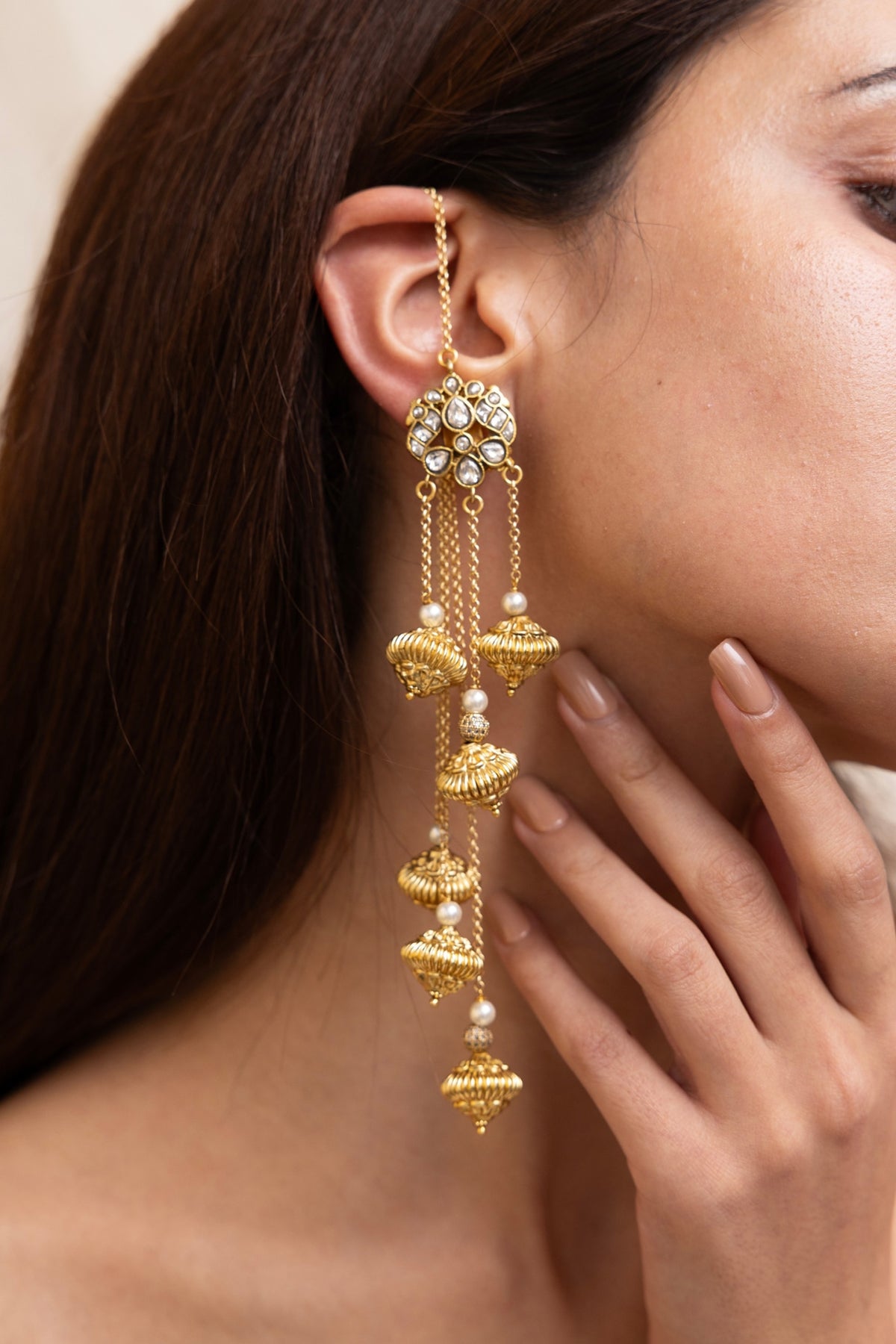 Antique Gold Finish Floral Disc Dangler Earrings