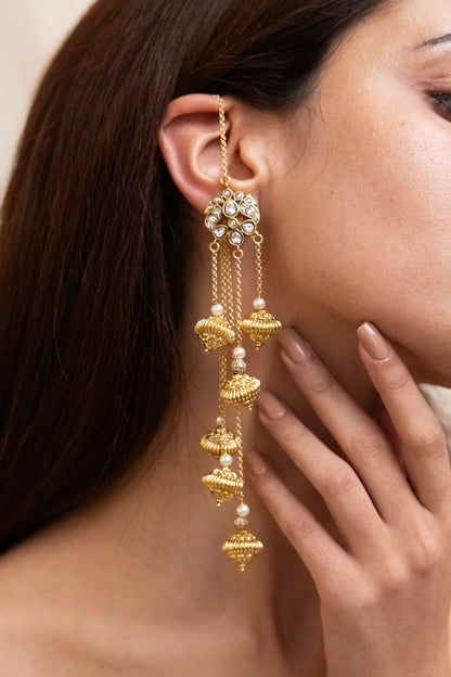 Antique Gold Finish Floral Disc Dangler Earrings