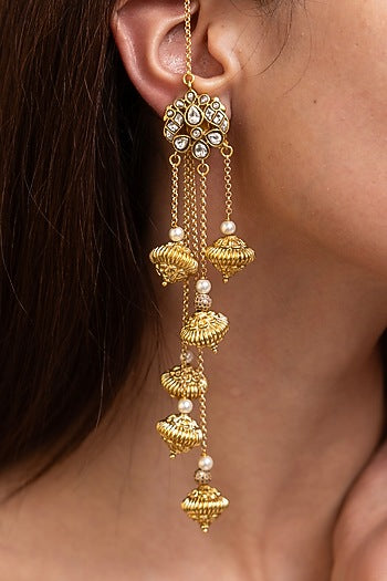 Antique Gold Finish Floral Disc Dangler Earrings
