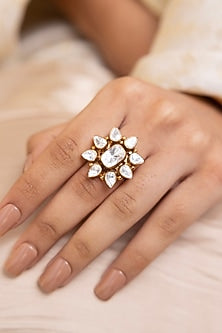 Gold Finish Teardrop Stone Ring