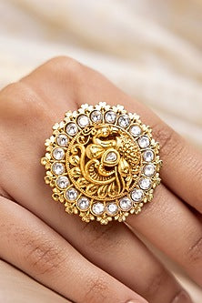 Gold Finish Pearl & Stone Ring
