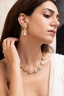 Gold Finish Kundan Polki & Pearl Necklace Set