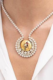 Gold Finish Kundan Polki & Crystal Necklace