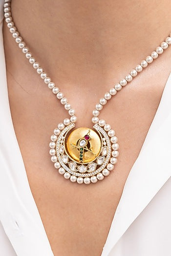 Gold Finish Kundan Polki & Crystal Necklace
