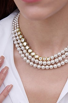 Gold Finish Pearl Layered Choker Necklace
