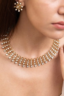 Gold Finish Mirror Choker Necklace