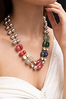 Gold Finish Multi-Colored Gemstone Necklace