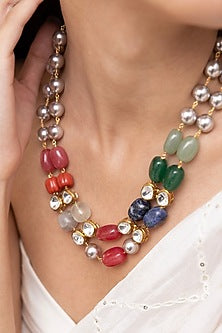 Gold Finish Multi-Colored Gemstone Necklace