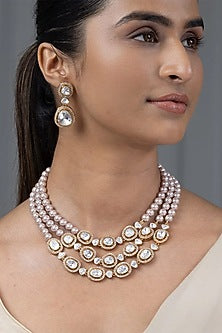 Gold Finish Grey Stone Necklace Set