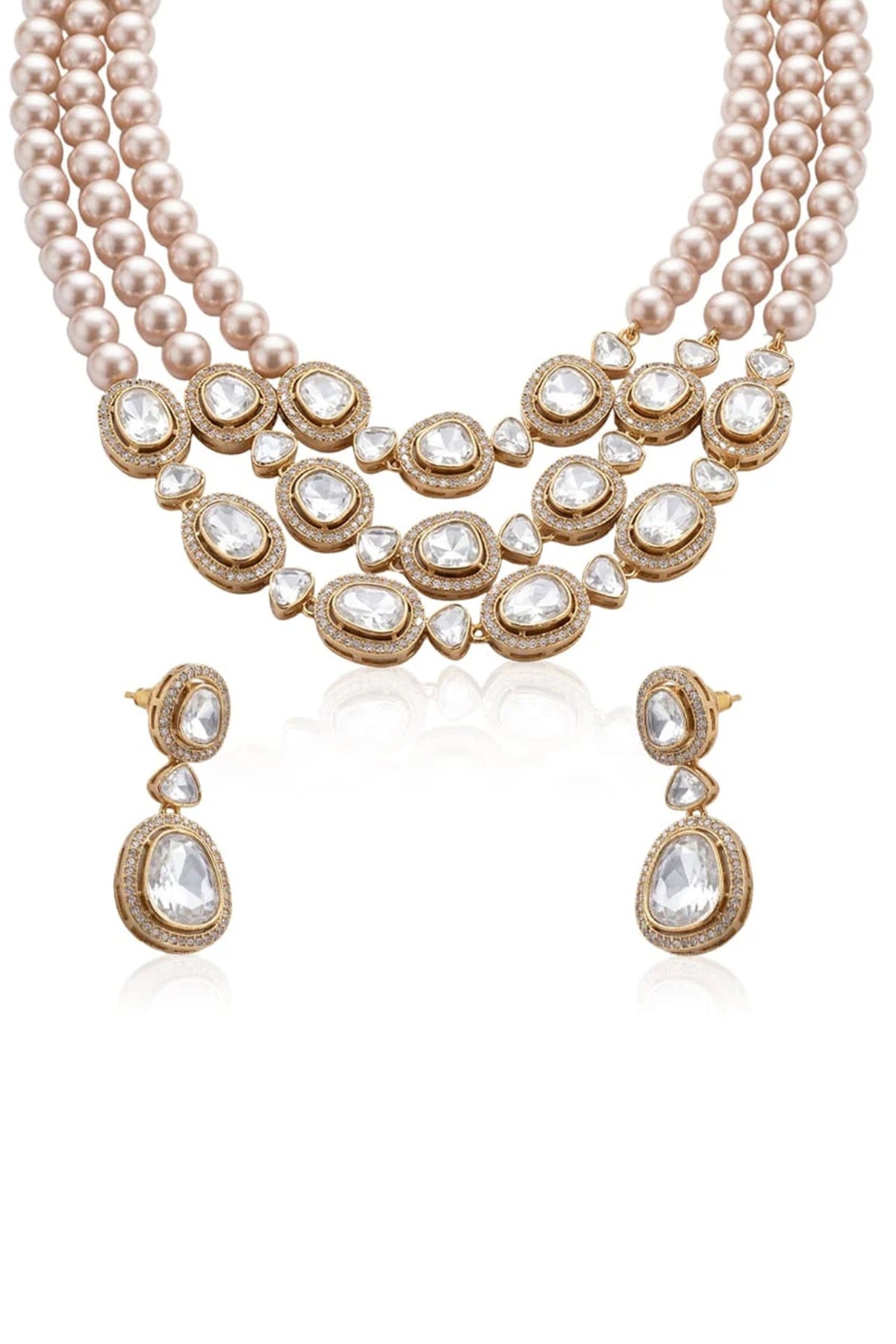 Gold Finish Grey Stone Necklace Set