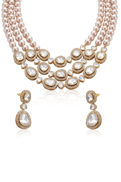 Gold Finish Grey Stone Necklace Set