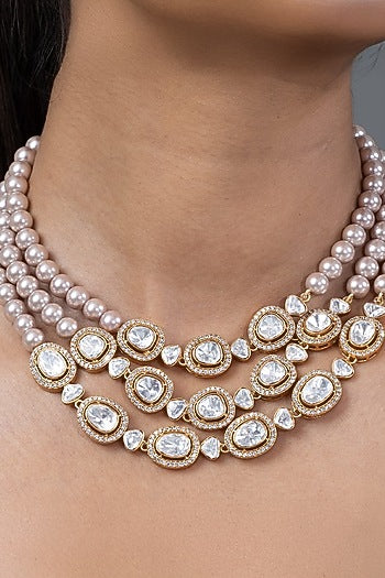 Gold Finish Grey Stone Necklace Set