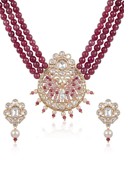 Gold Finish Red Stone Necklace Set