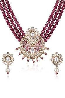Gold Finish Red Stone Necklace Set