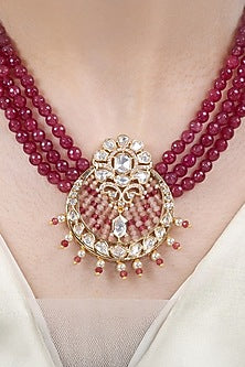 Gold Finish Red Stone Necklace Set