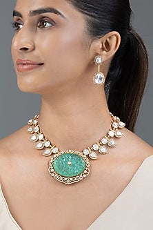 Gold Finish Green Stone Necklace Set