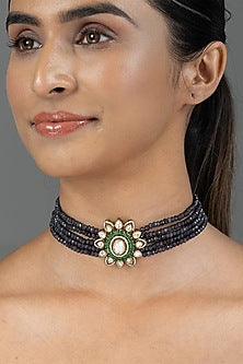Gold Finish Blue Stone Necklace Set