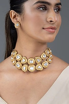 Gold Finish Stone Necklace Set