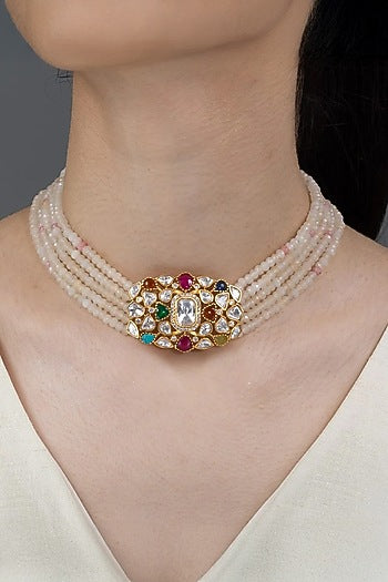 Gold Finish Multi-Colored Stone Necklace Set