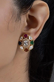Gold Finish Multi-Colored Stone Necklace Set