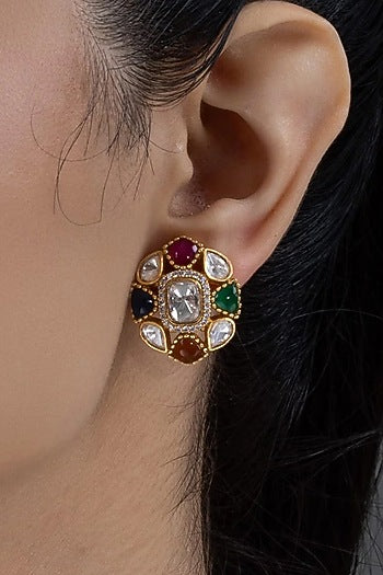 Gold Finish Multi-Colored Stone Necklace Set