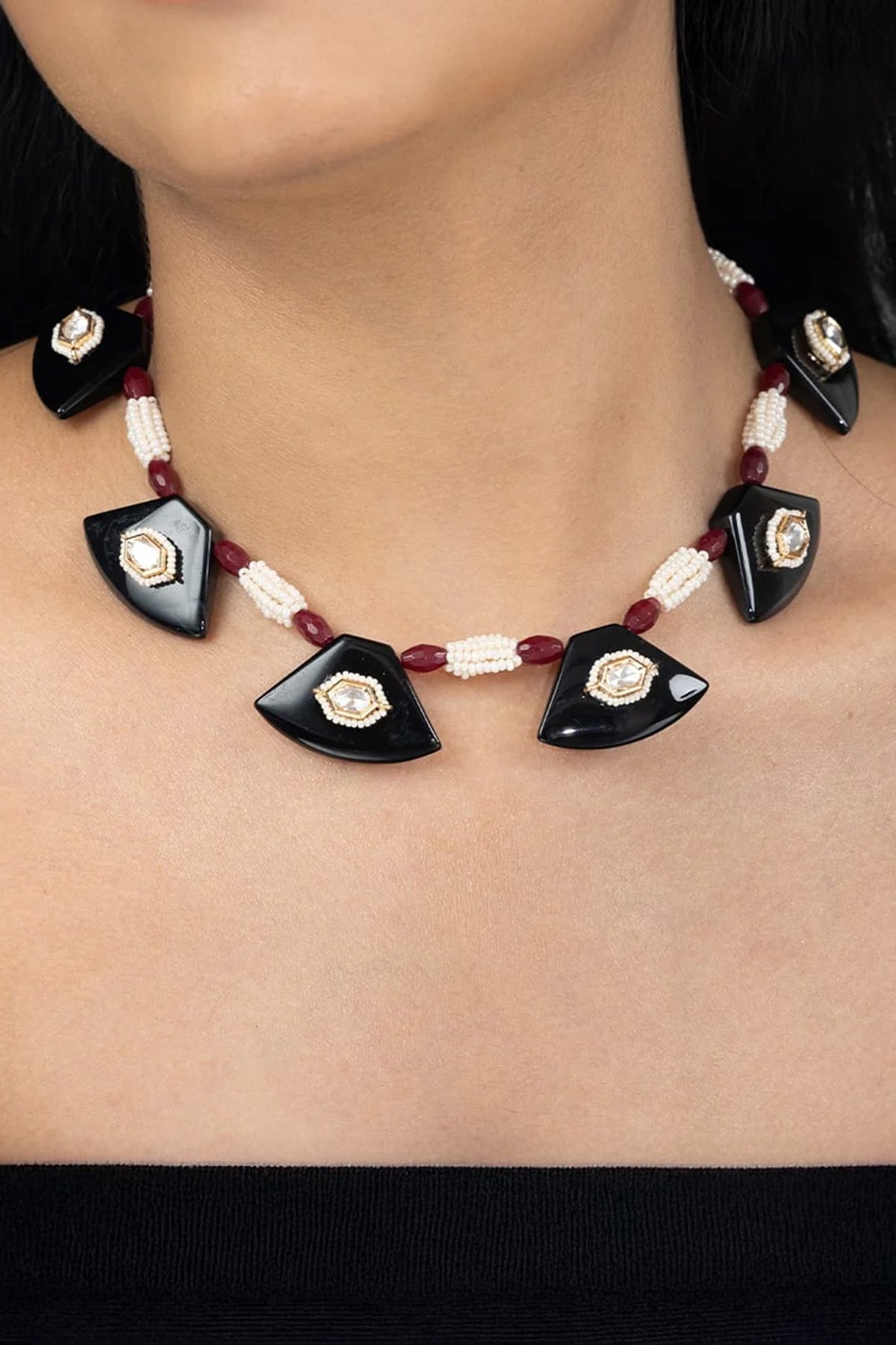 Gold Finish Multi-Colored Stone Necklace