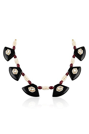 Gold Finish Multi-Colored Stone Necklace