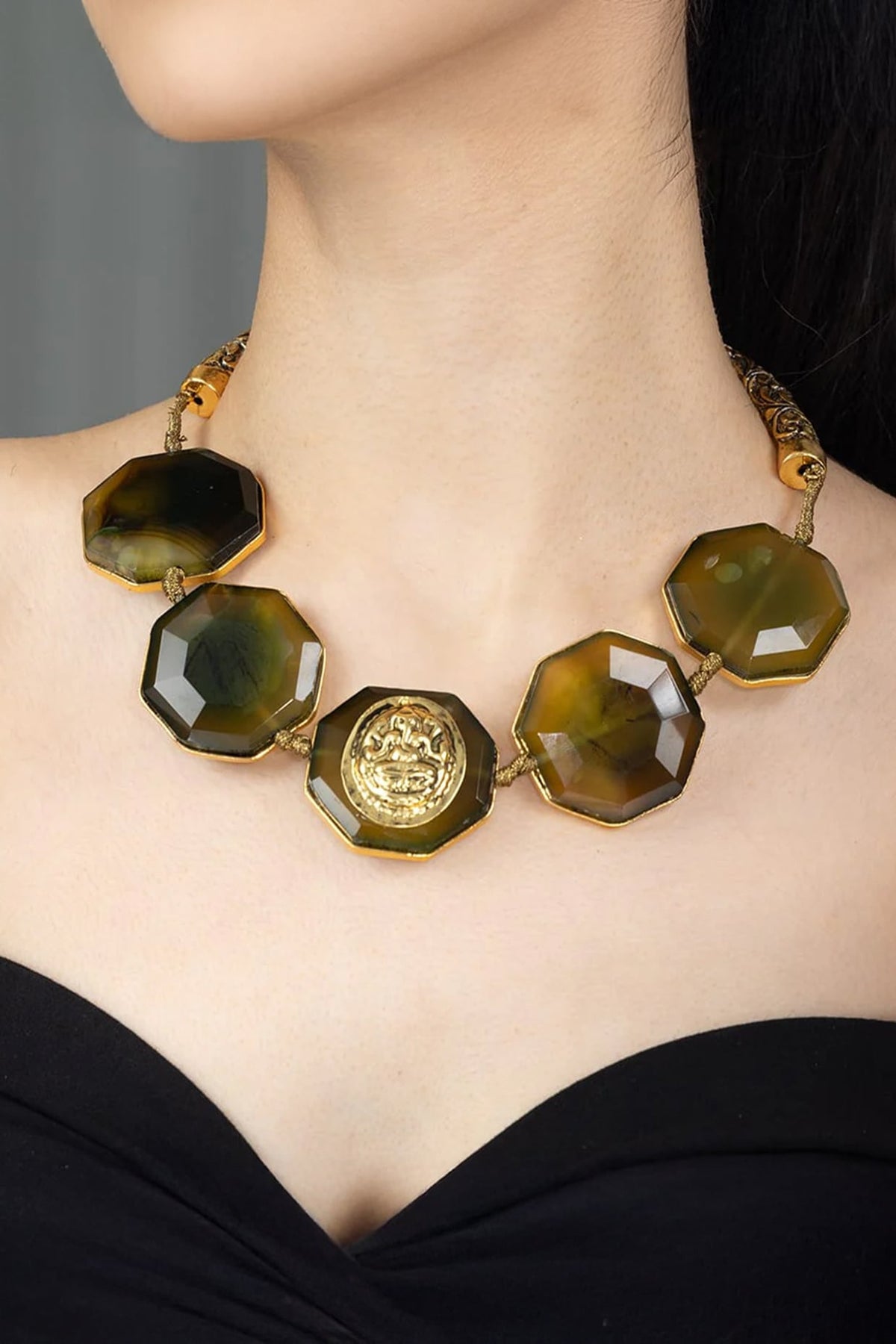 Gold Finish Multi-Colored Stone Necklace
