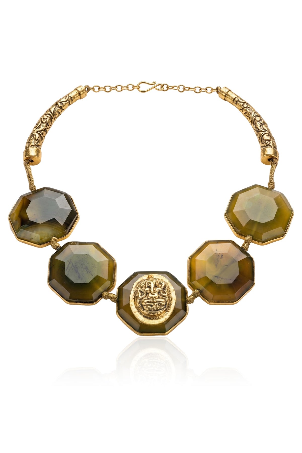 Gold Finish Multi-Colored Stone Necklace