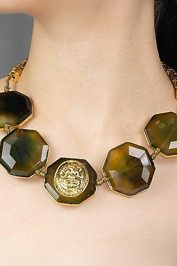 Gold Finish Multi-Colored Stone Necklace